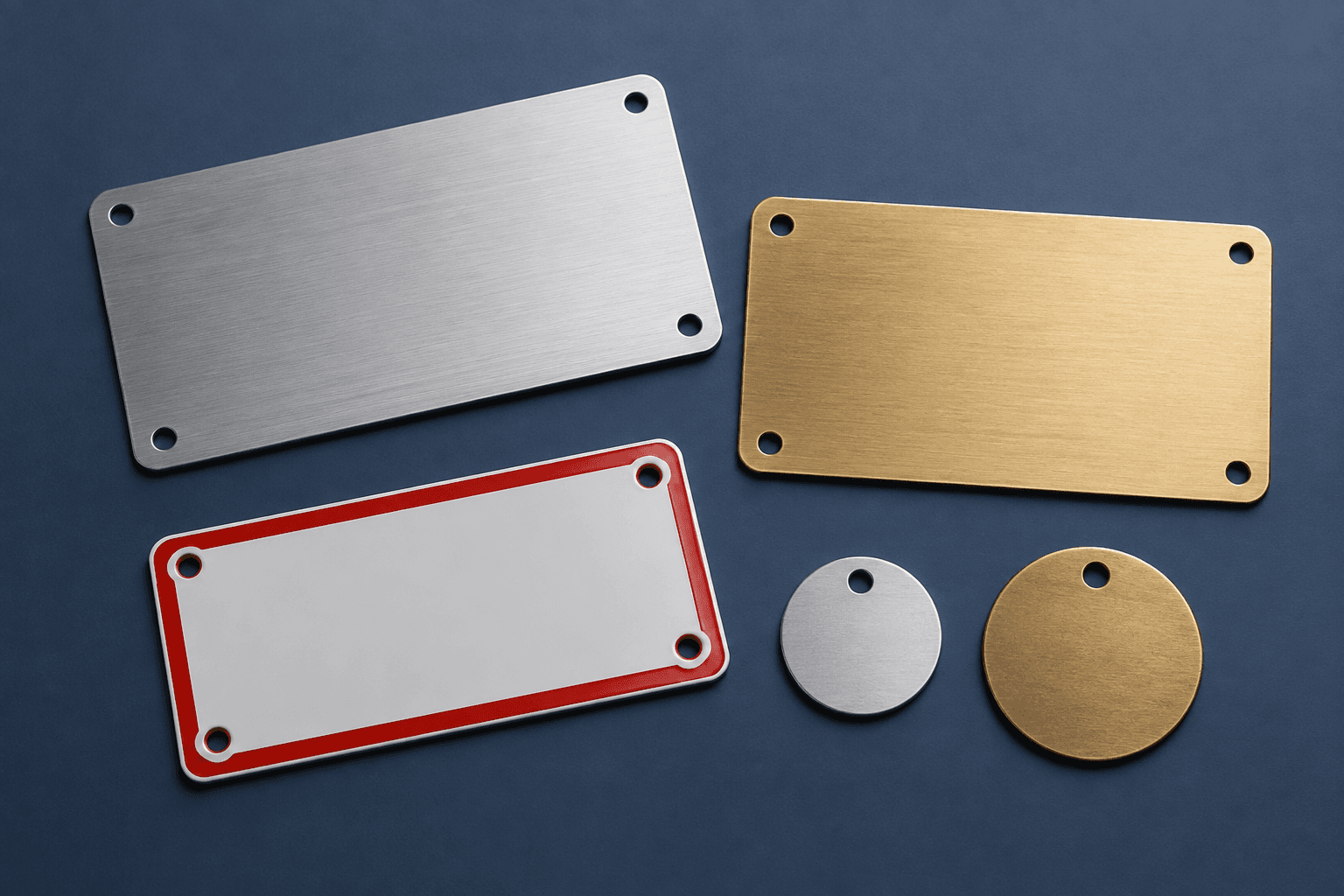 Blank plates and round tags illustrate material selection