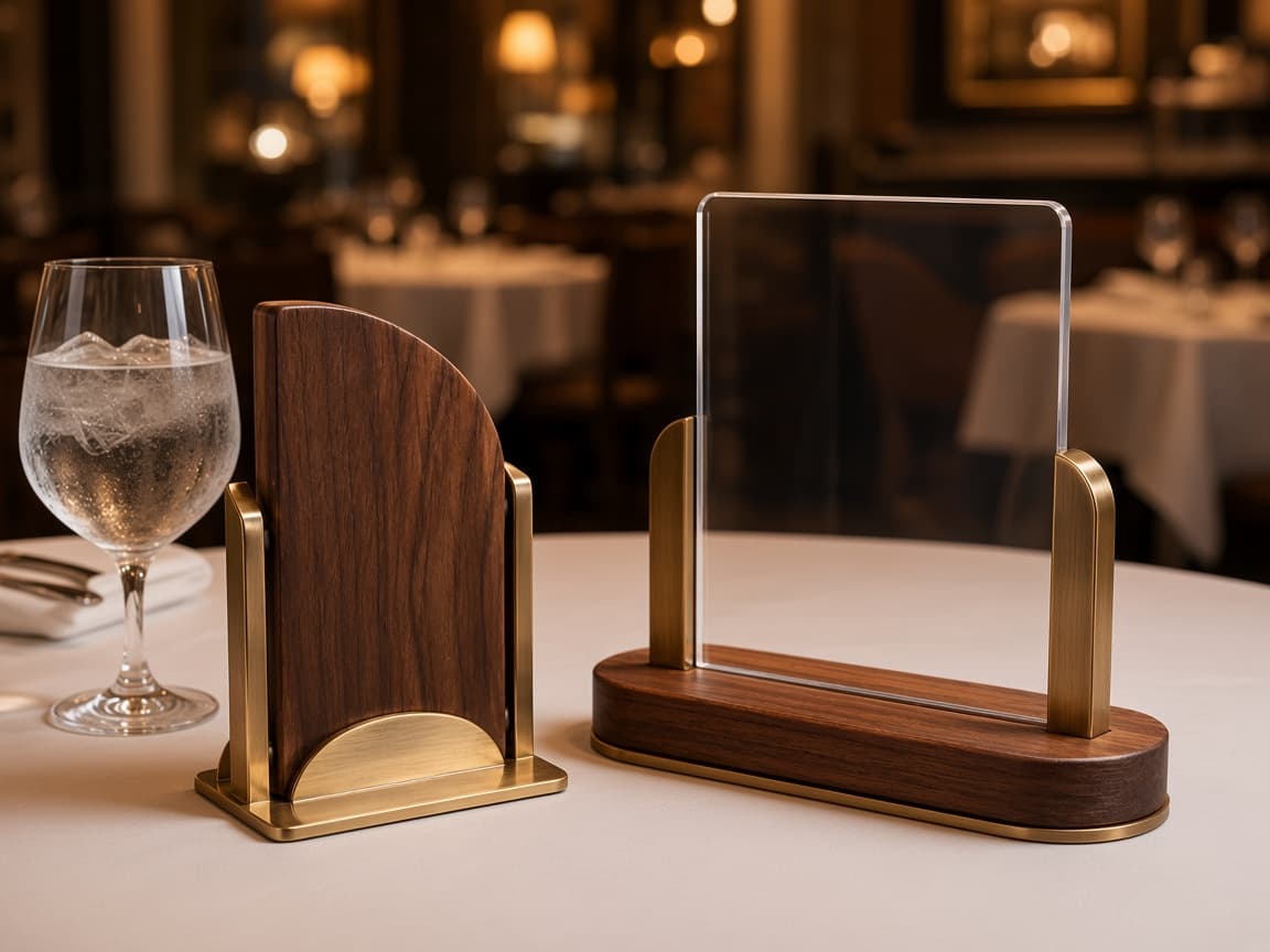 Restaurant Table Number Set design concept beside everyday objects for scale