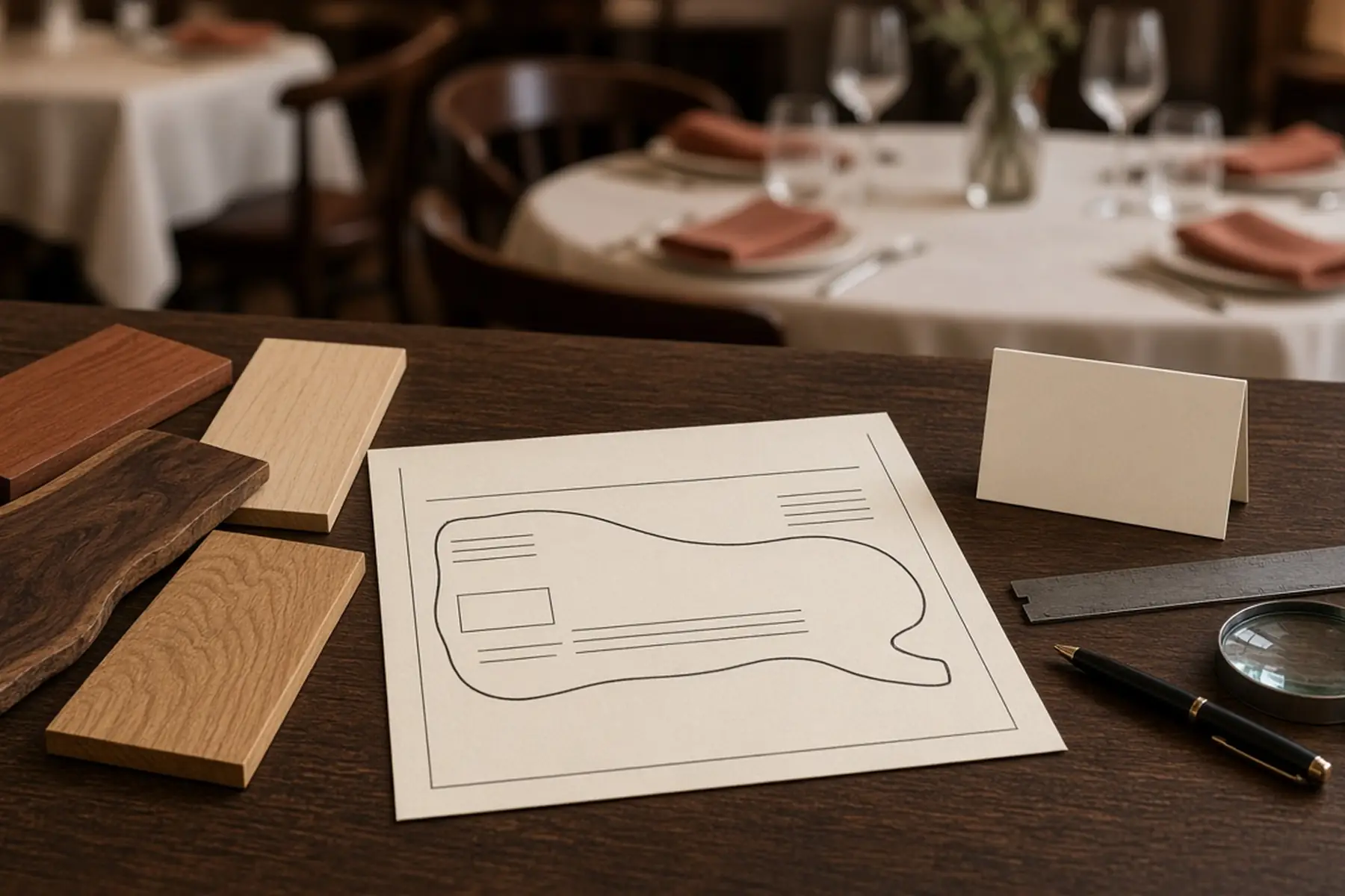 Proof review concept: a full-size layout checked against a blank Restaurant Table Number Set
