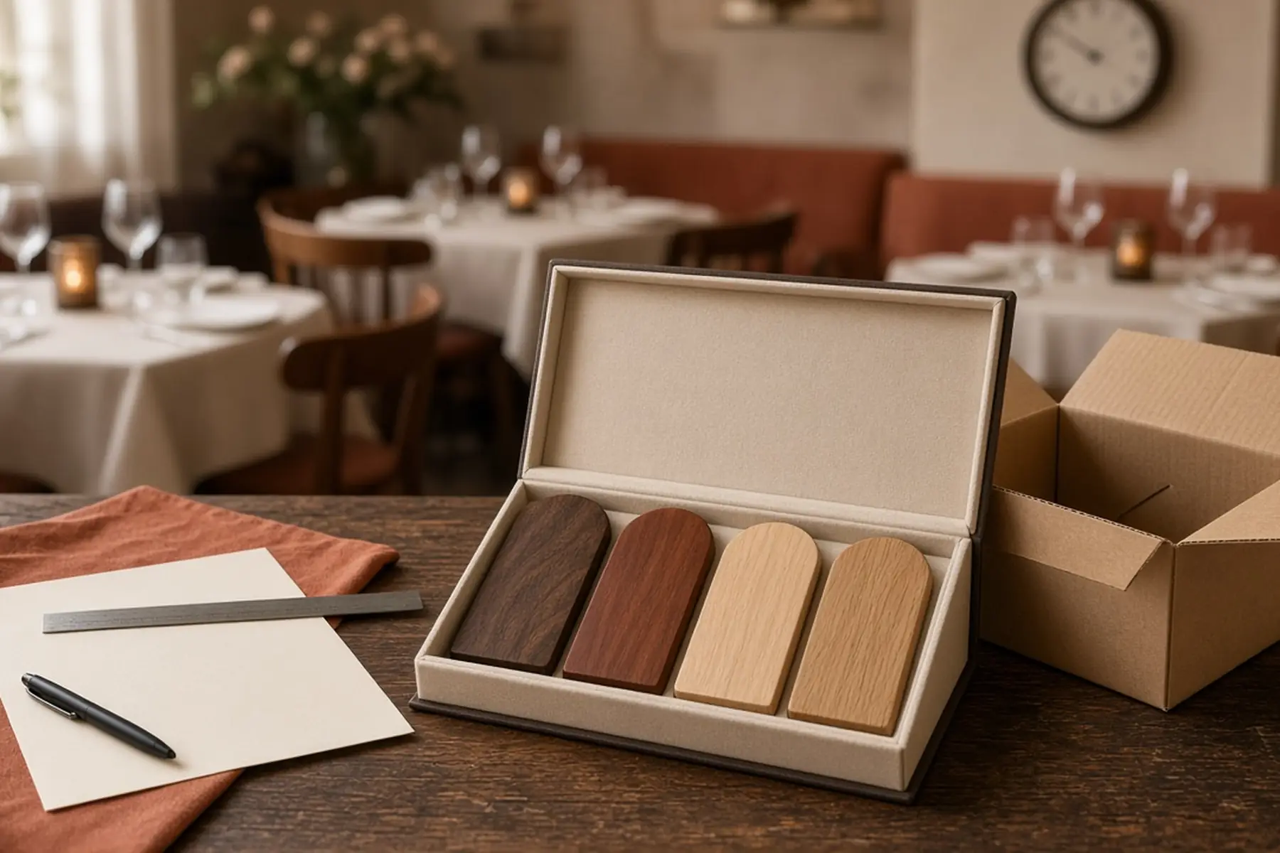 Rush planning concept: a Custom Table Number Signs, carton and checklist arranged around an arrival date